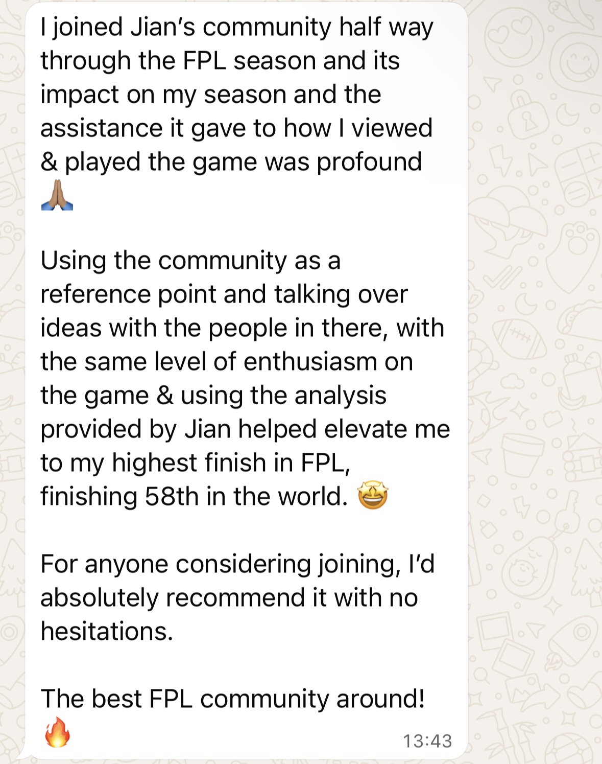 Mal Alessia testimonial about finishing 58th in the world