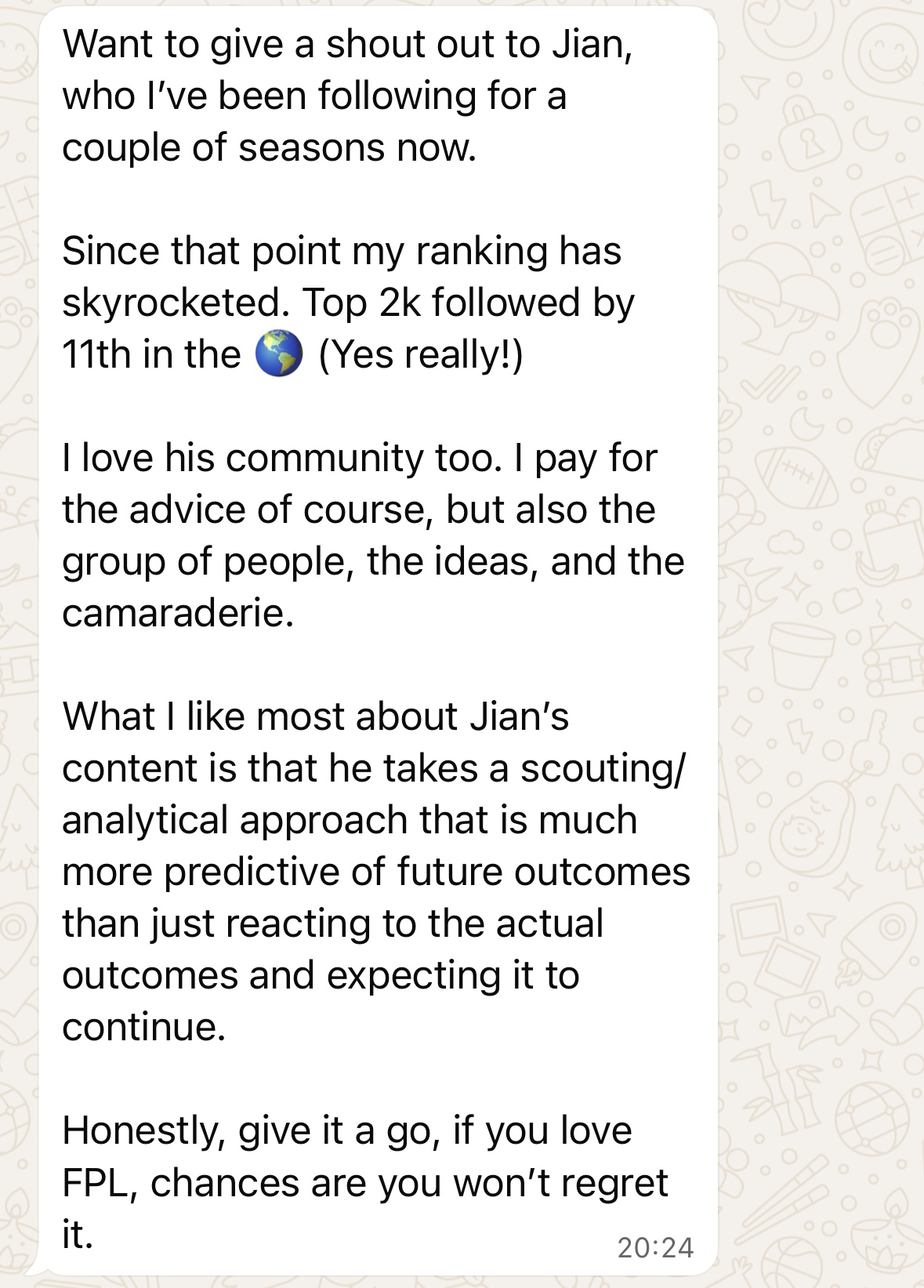 Gideon Moss testimonial about Top 2k and 11th globally