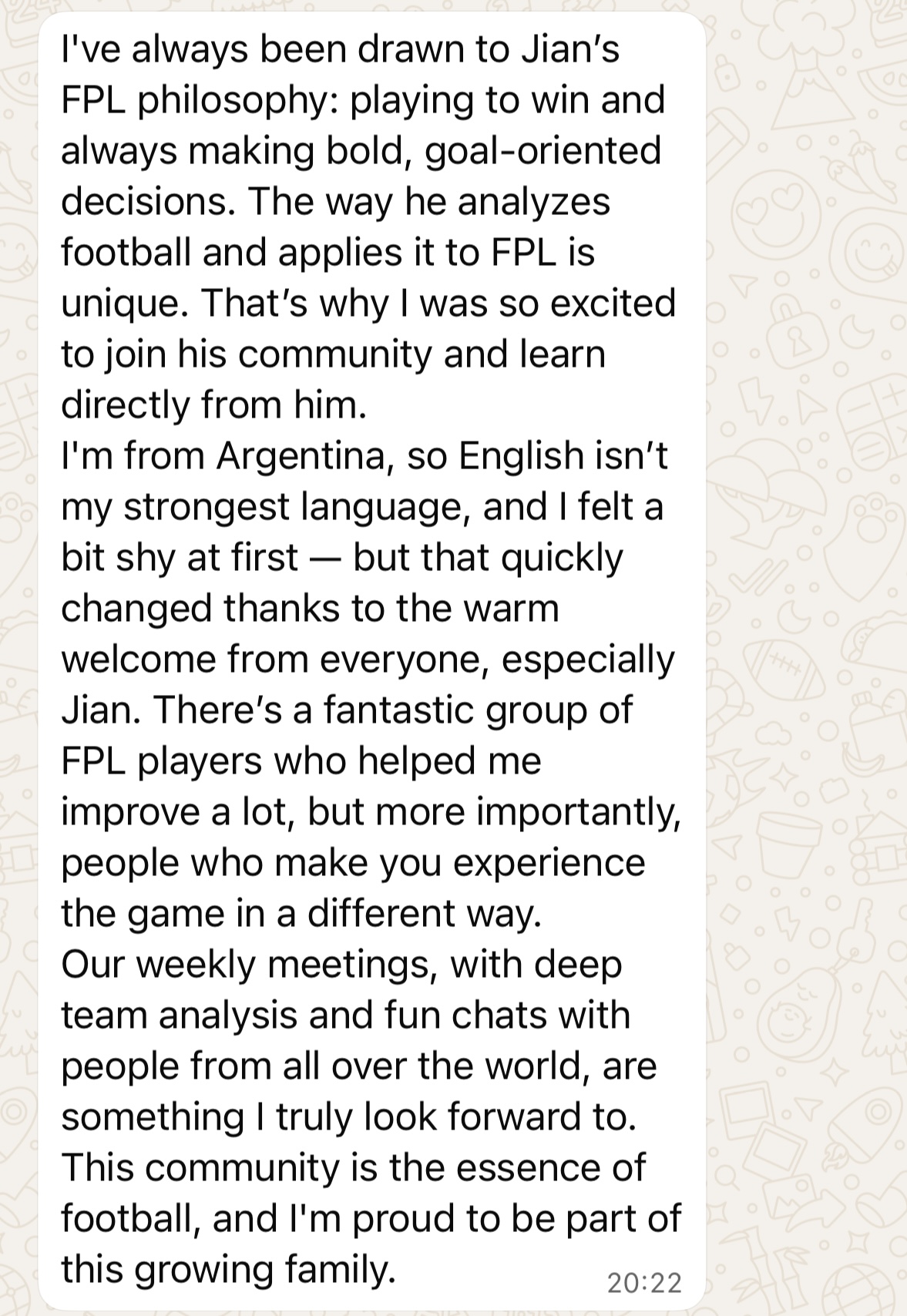 Santiago testimonial about community and philosophy